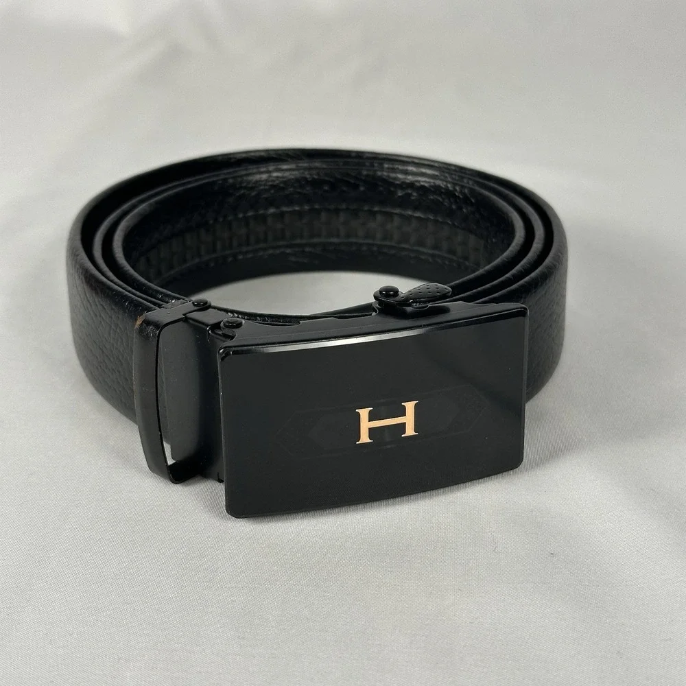 Ratchet Belt Leather Men's Size 44 Adjustable Track Belt Initial H Buckle